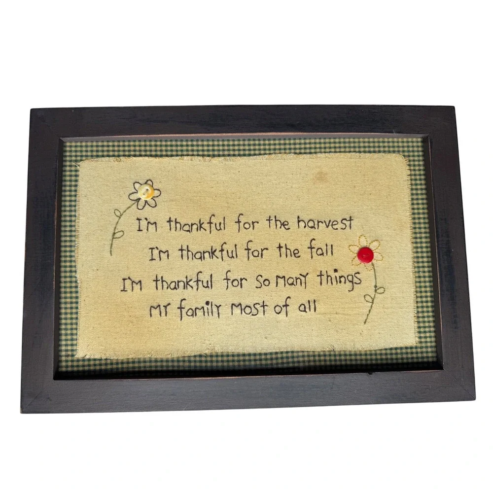 Designs By Kathy Framed Wall Art Harvest Poem Tan Canvas Wood Farmhouse NEW